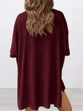 Full Size Oversized Slit Round Neck Top and Shorts Lounge Set Plus Size Lingerie & Nightwear