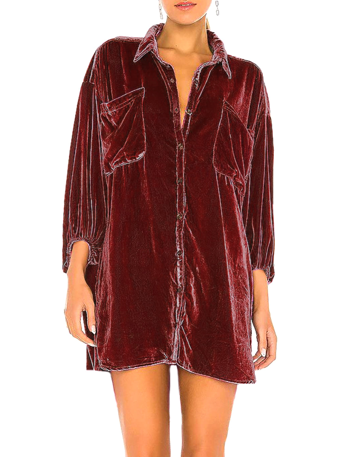 Collared Neck Button Down Long Sleeve Shirt 