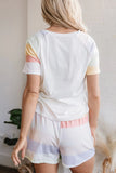 Rainbow Striped Round Neck T Shirt and Shorts Lounge Set Lingerie & Nightwear