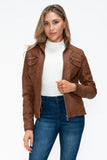 YMI Removable Faux Layered Multi-Pocket Jacket with Fuzzy Hood 