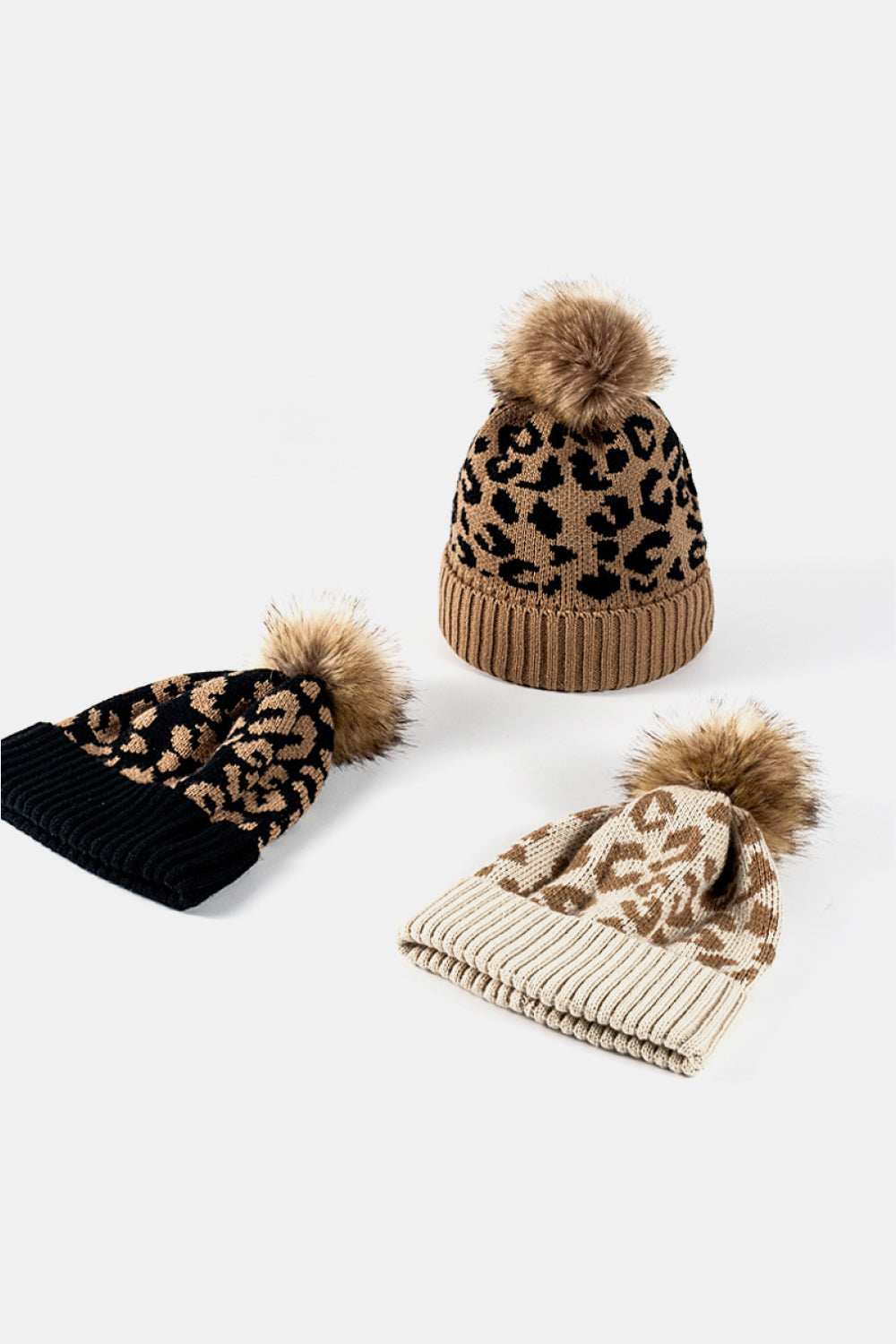 Leopard Pom-Pom Cuffed Beanie 