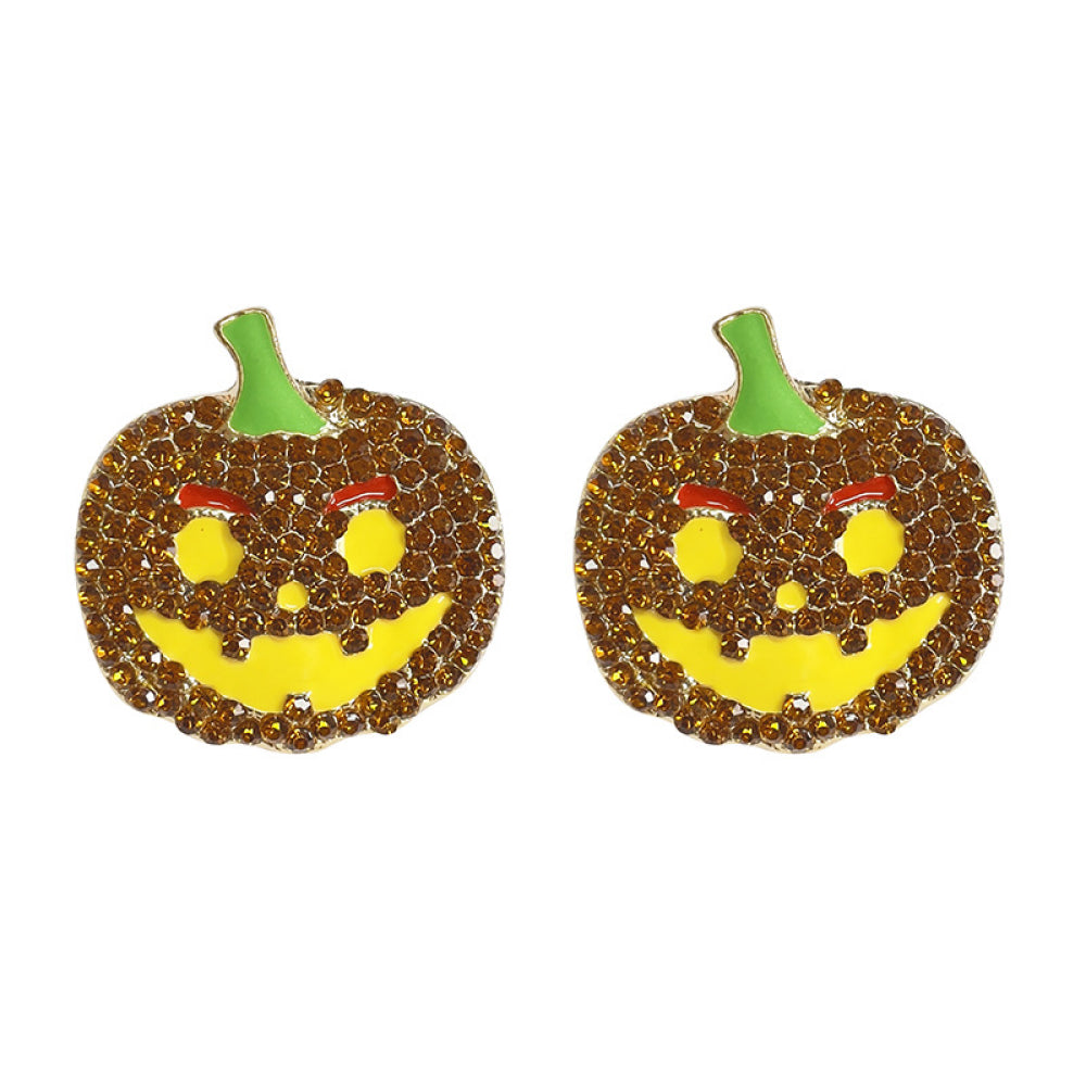 Demon Pumpkin Rhinestone Alloy Earrings 