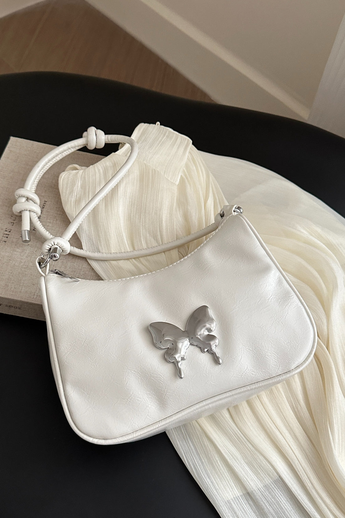 Butterfly PU Leather Knotted Strap Shoulder Bag 