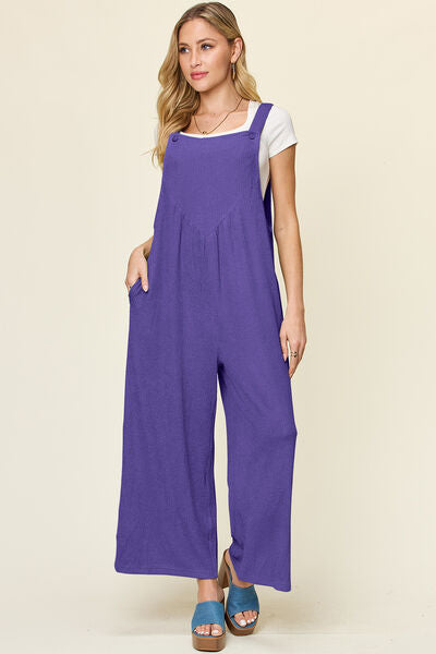 Double Take Full Size Texture Sleeveless Wide Leg Overall 