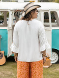 Plus Size Lace Detail V-Neck Three-Quarter Sleeve Blouse 