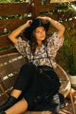 Umgee Ruffled Tie Neck Puff Sleeve Babydoll Blouse dress