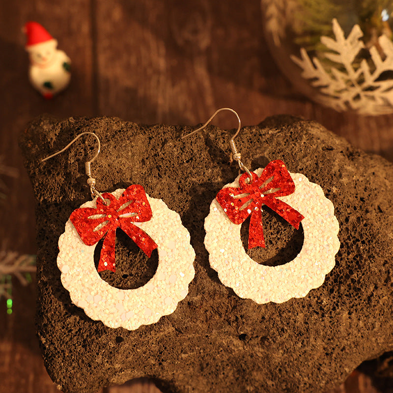 PU Leather Sequin Wreath Shape Earrings 