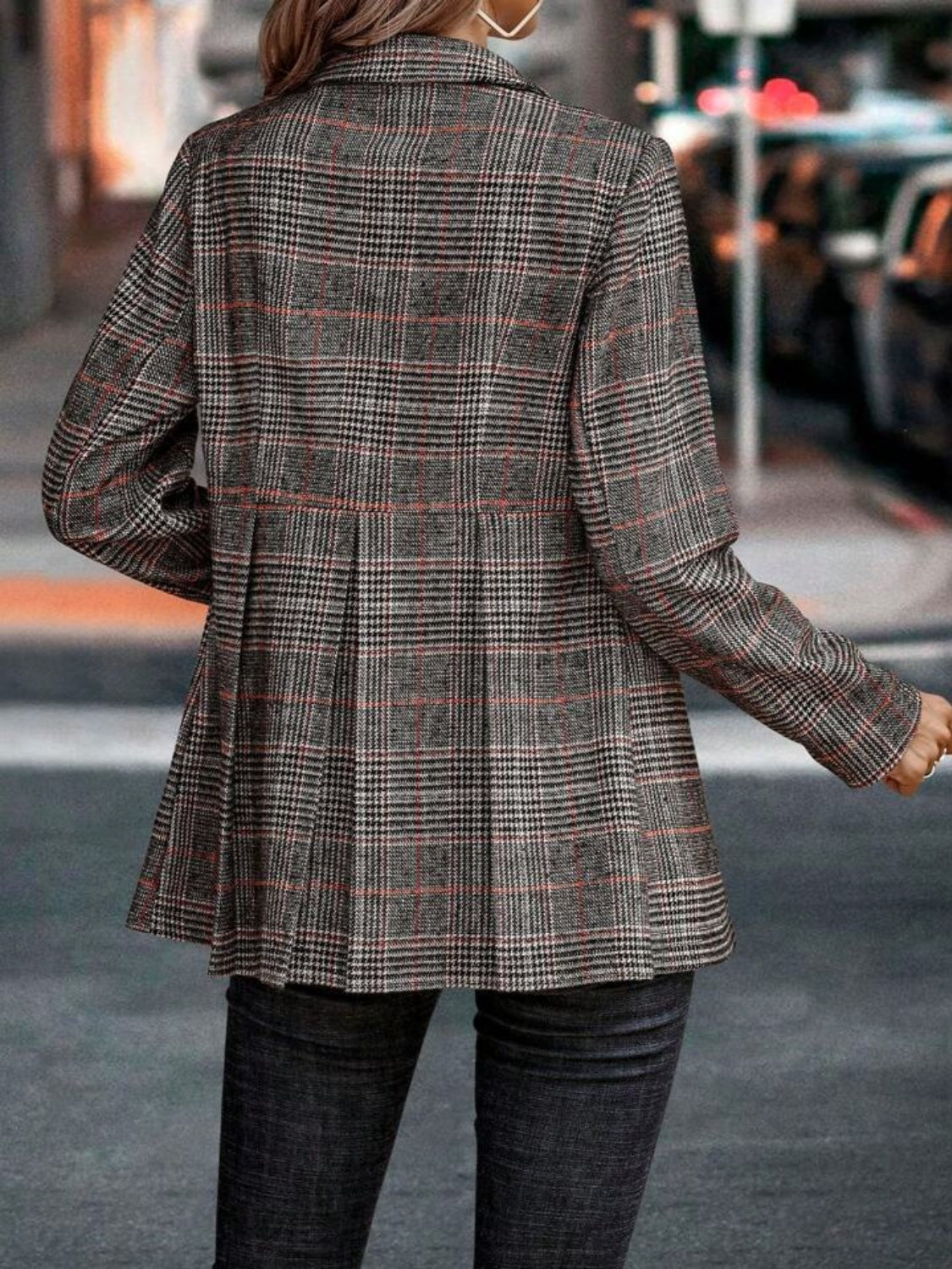 Plaid Button Up Lapel Collar Blazer 