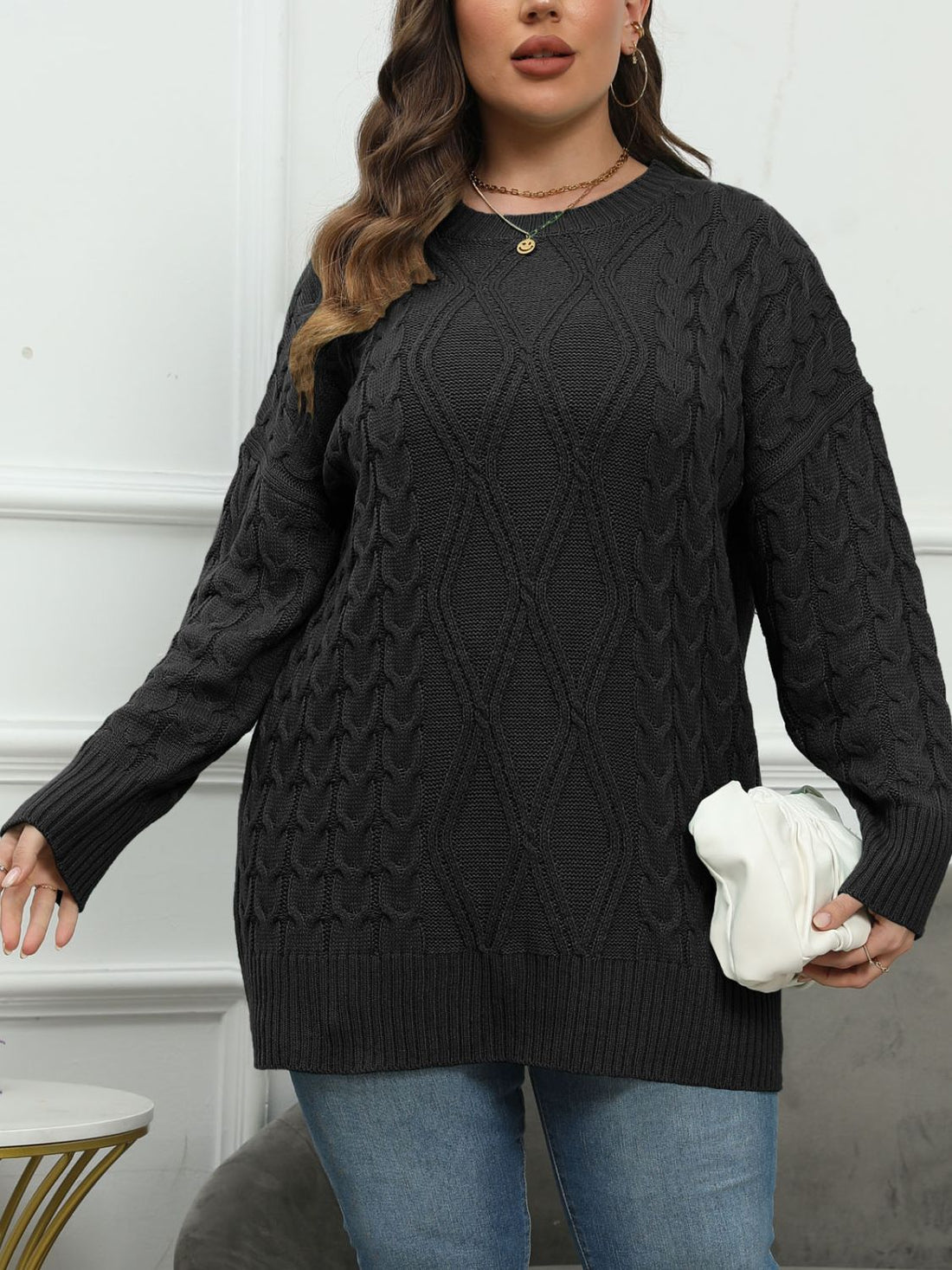Plus Size Round Neck Long Sleeve Sweater 