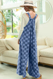 Double Take Checkered Sleeveless Wide Leg Denim Jumpsuit 