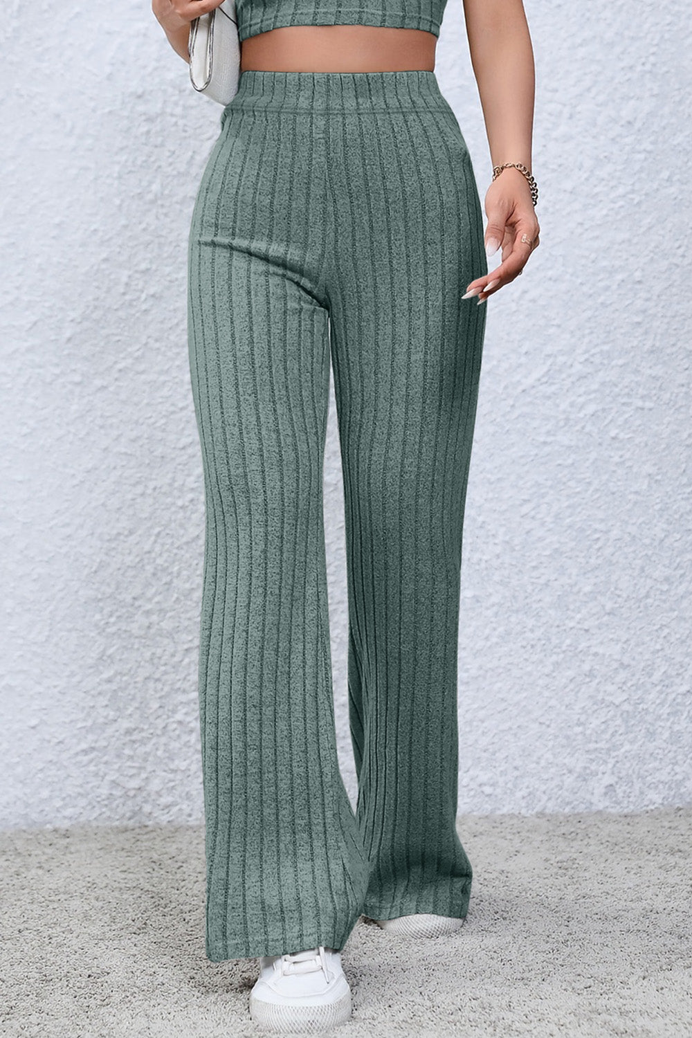 Basic Bae Full Size Ribbed High Waist Flare Pants 