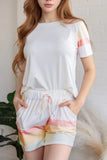 Rainbow Striped Round Neck T Shirt and Shorts Lounge Set Lingerie & Nightwear