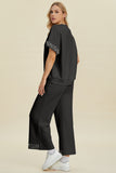 Double Take Full Size Pearl Detail Round Neck Top and Pants Set 