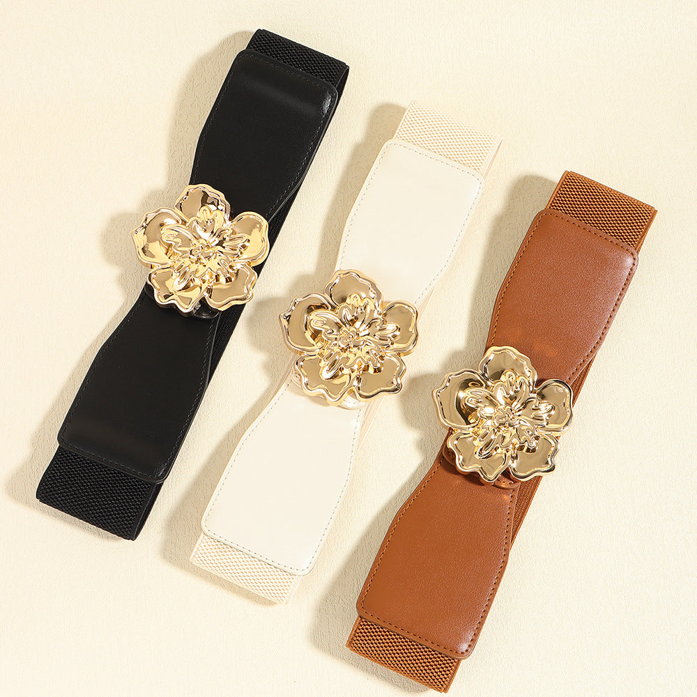 Flower Alloy Buckle Elastic Belt 