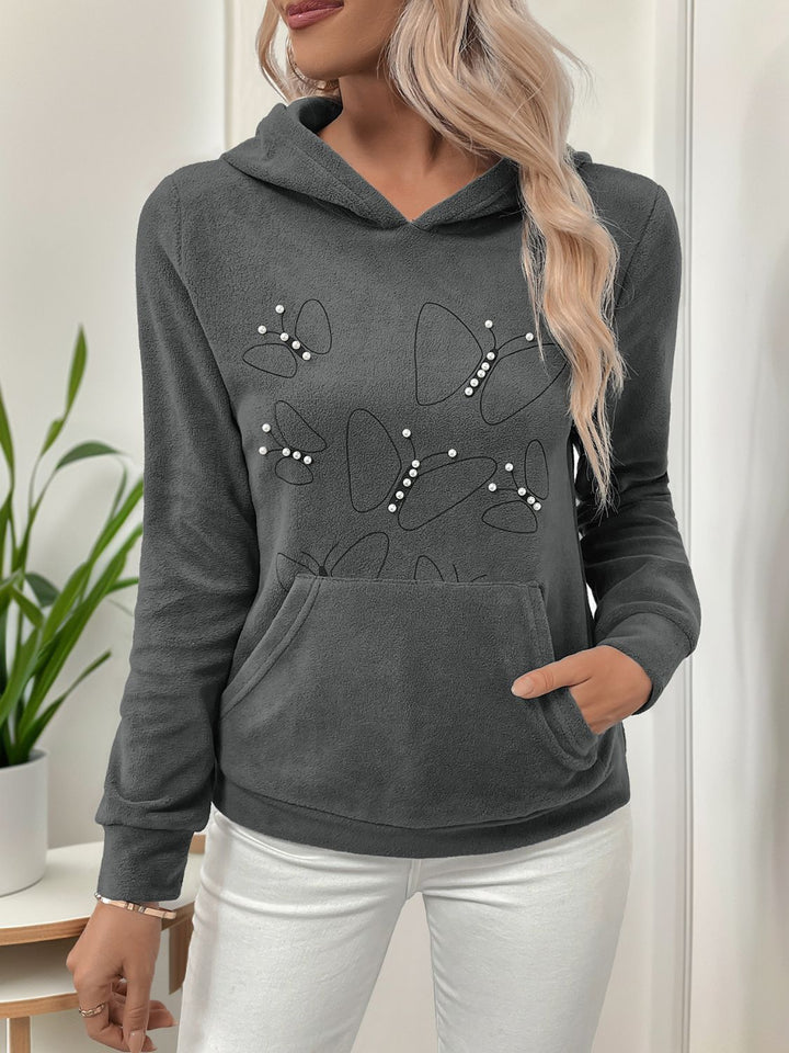 Perfee Pearl Butterfly Long Sleeve Hoodie 