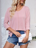 Lovelet Textured Round Neck Three-Quarter Sleeve Blouse 