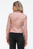 Snobbish Faux Leather Zip Up Drawstring Hooded Jacket 