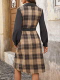Plaid Button Up Long Sleeve Shirt Dress 