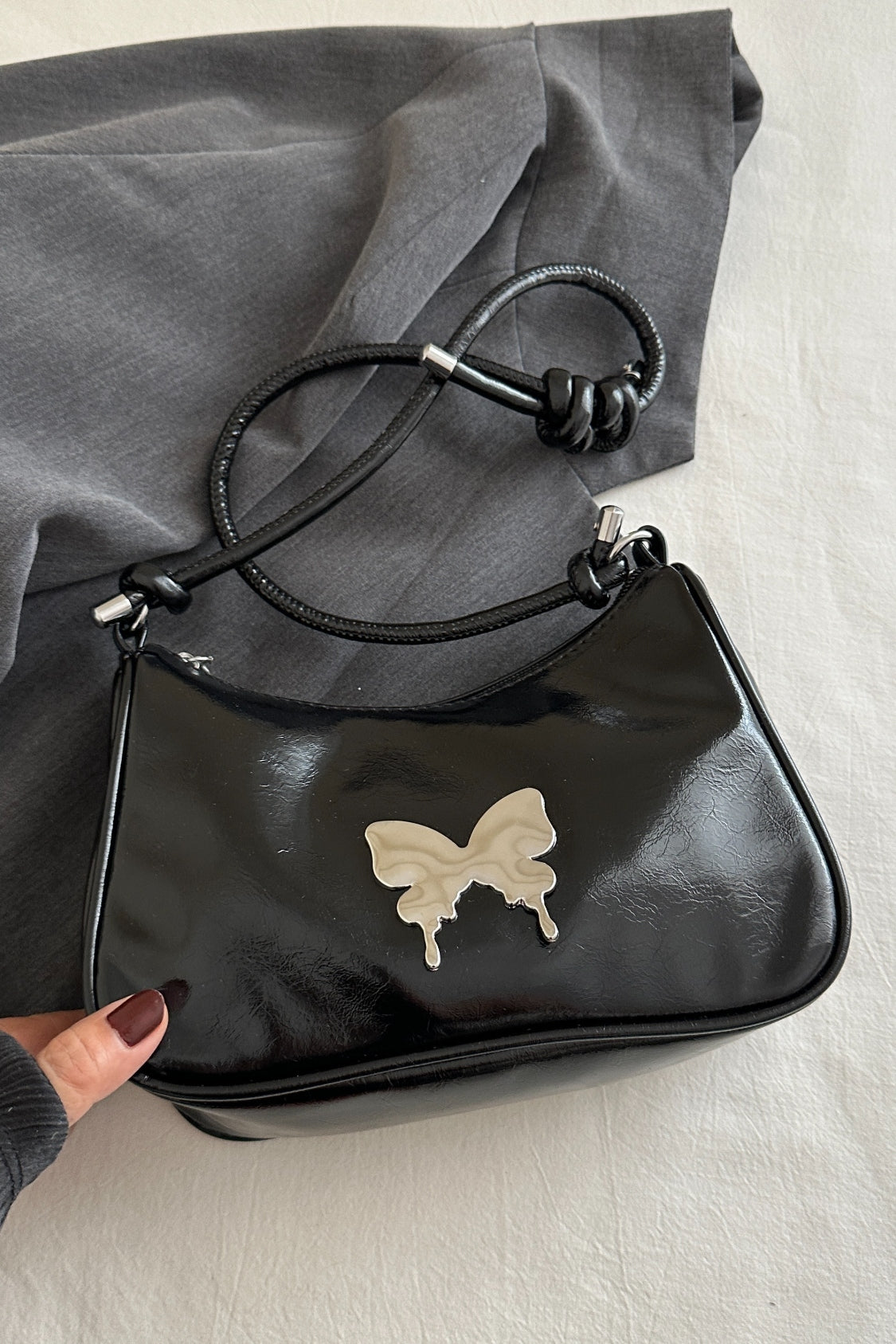 Butterfly PU Leather Knotted Strap Shoulder Bag 