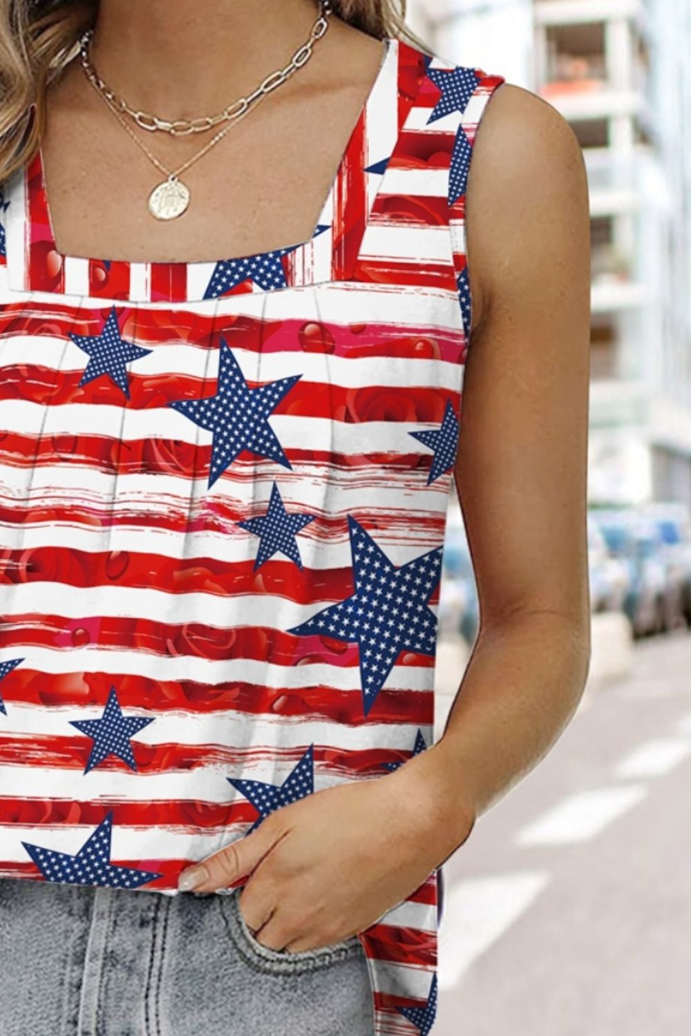 FAM-FAM Star Striped Square Neck Tank 