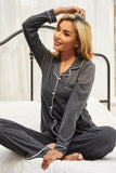 Contrast Piping Button Down Top and Pants Loungewear Set Lingerie & Nightwear