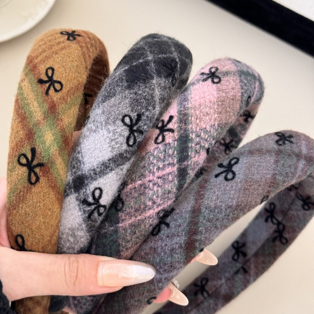 Bow Plaid Polyester Hair Headband 