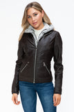YMI Faux Layered Double-Zipper Jacket with Fuzzy Hood 