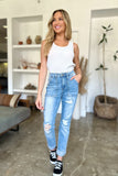 Judy Blue Full Size Distressed Straight Jeans with Patch Pockets 
