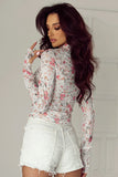 Floral Mock Neck Long Sleeve Blouse 