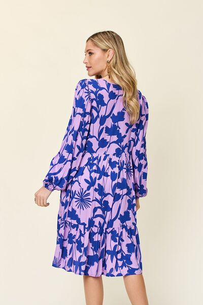Double Take Full Size Printed Ruffle Hem Dress with Pocket 