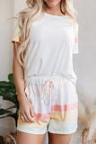 Rainbow Striped Round Neck T Shirt and Shorts Lounge Set Lingerie & Nightwear