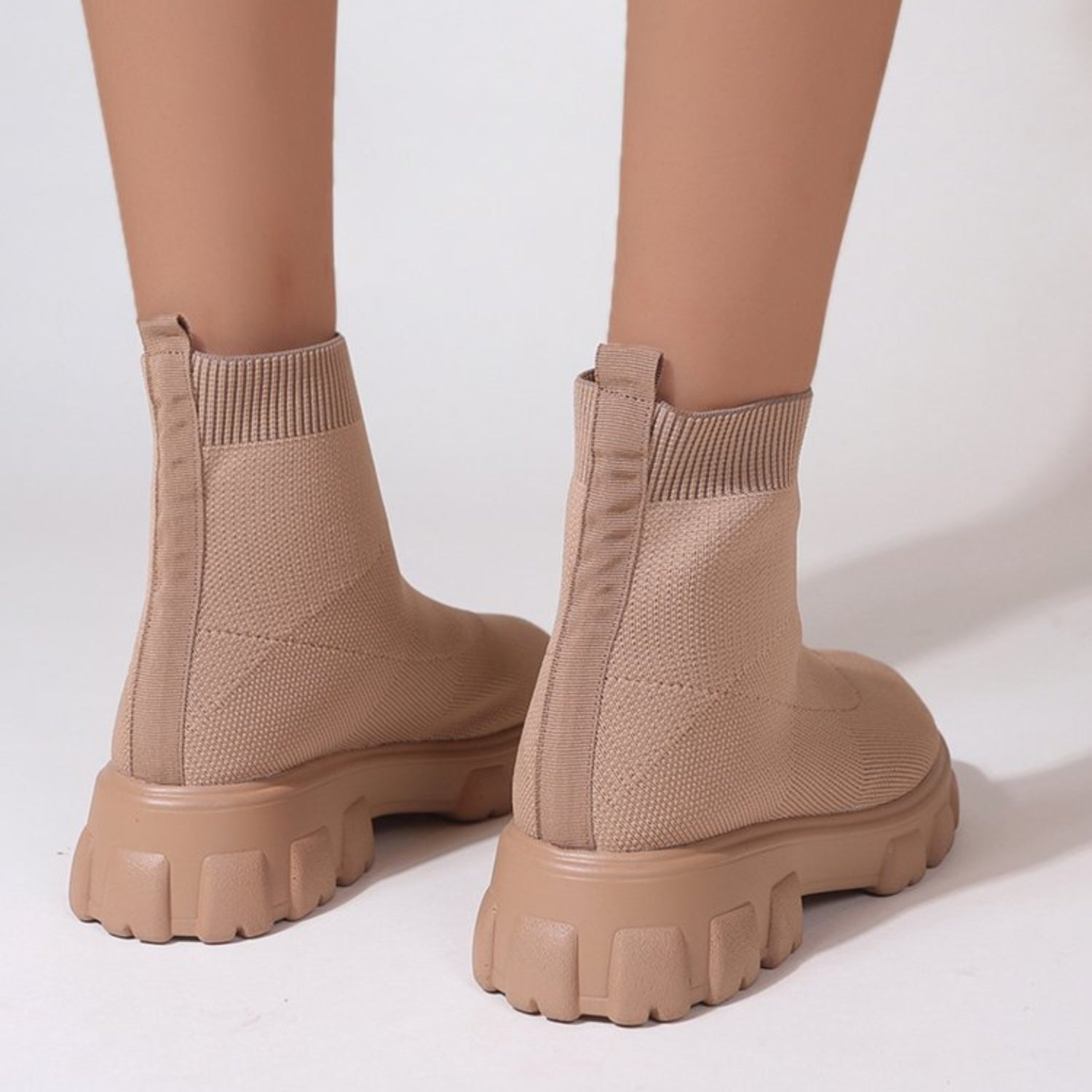 Mesh Round Toe Platform Boots 