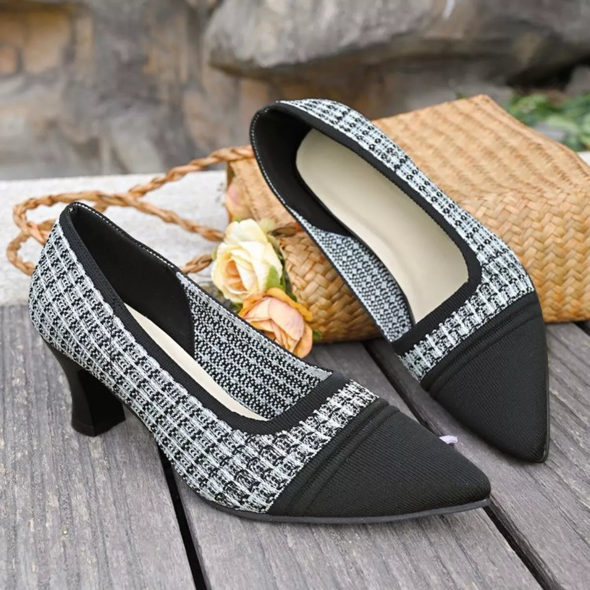 Point Toe Block Heels Pumps 