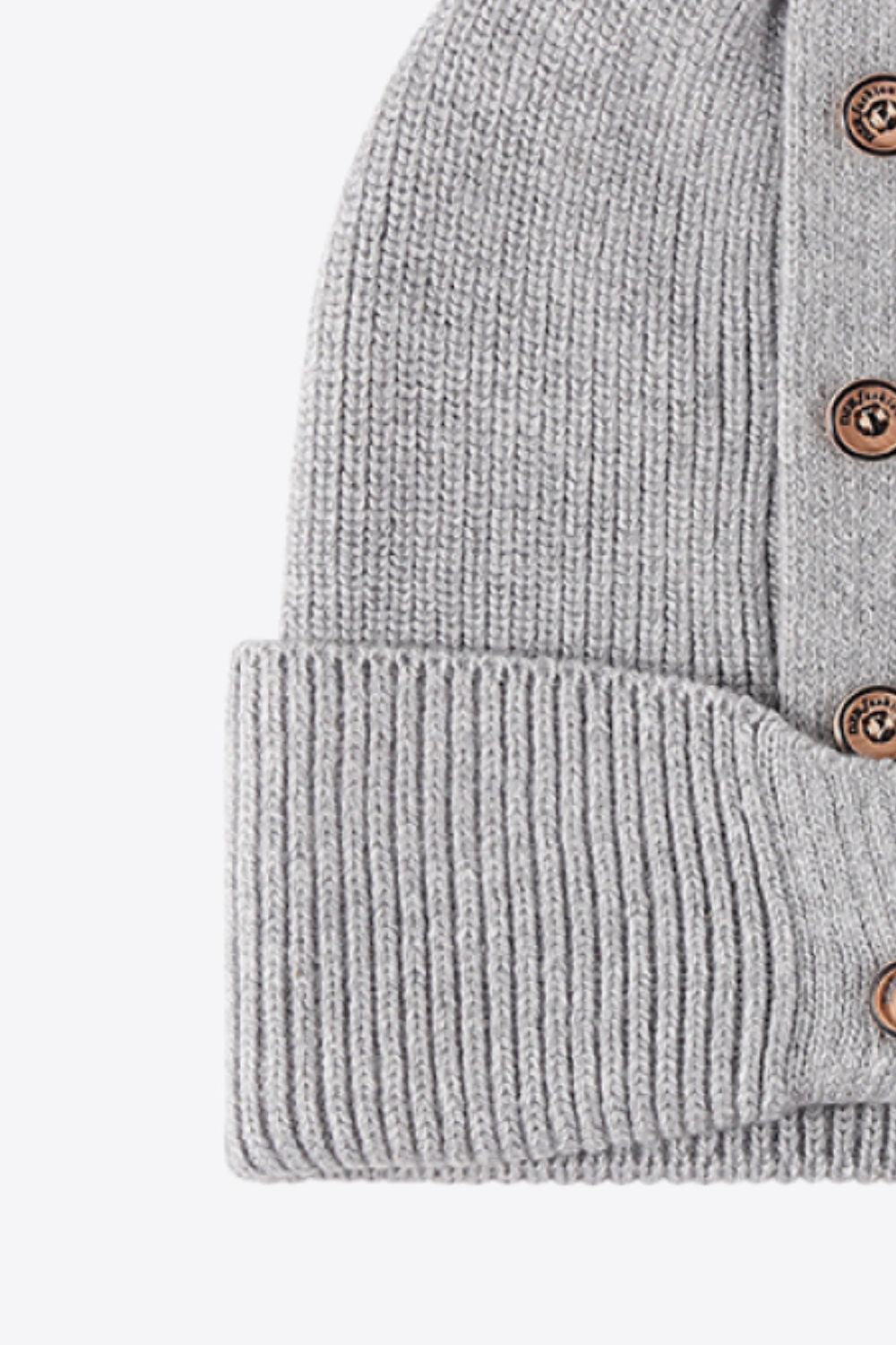 Button Detail Rib-Knit Cuff Beanie 