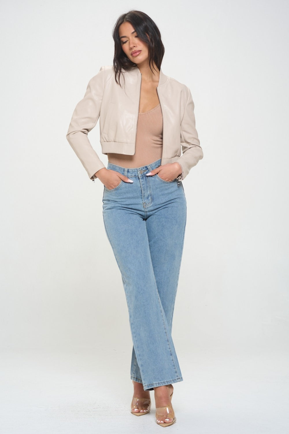 Coalition LA Zip Up Cropped Bomber Jacket 