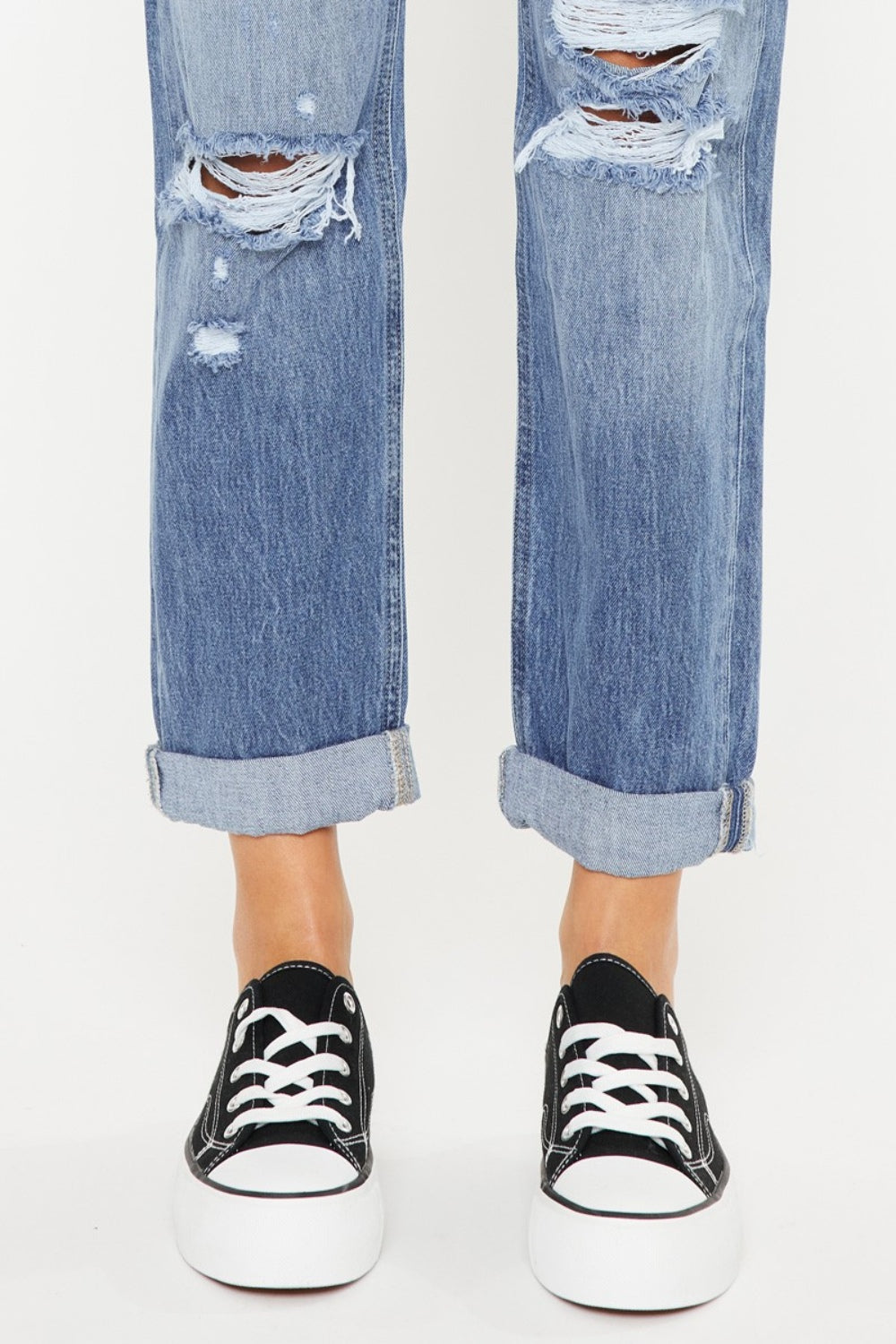 Kancan Mid Rise Distressed Straight Jeans 