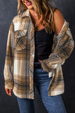 Multicolour Plaid Print Flap Pocket Button Up Shacket Outerwear/Plaid Shackets