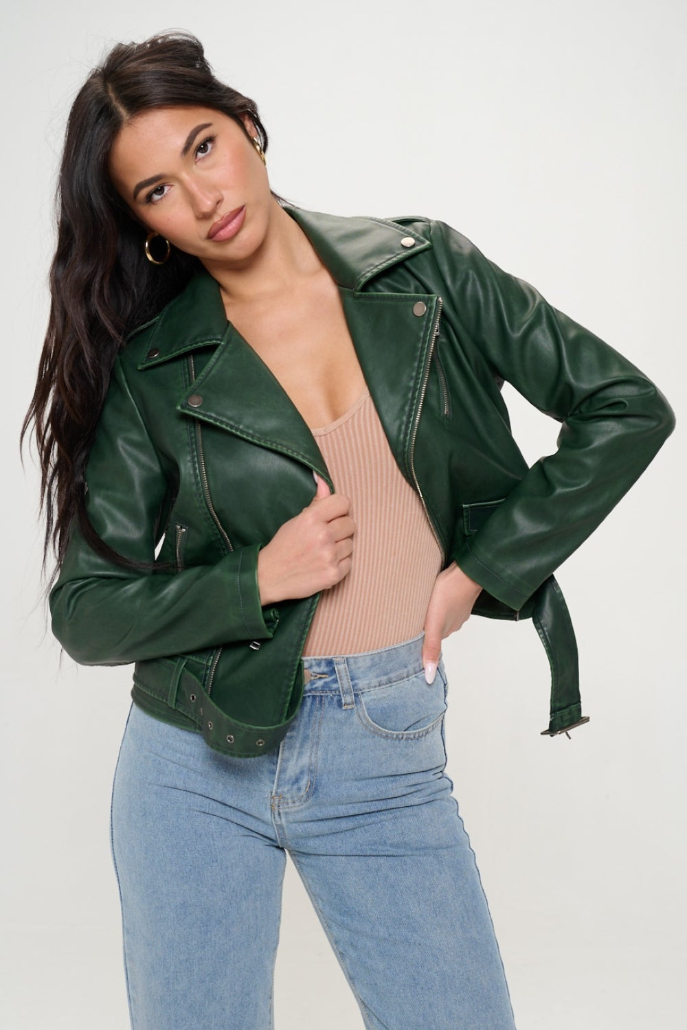 Coalition LA Zip Up Biker Jacket with Belt 