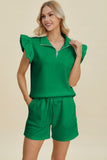 Double Take Full Size Texture Flounce Sleeve Top and Shorts Set 