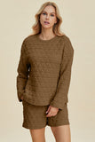 Double Take Full Size Texture Round Neck Long Sleeve Top and Shorts Set 