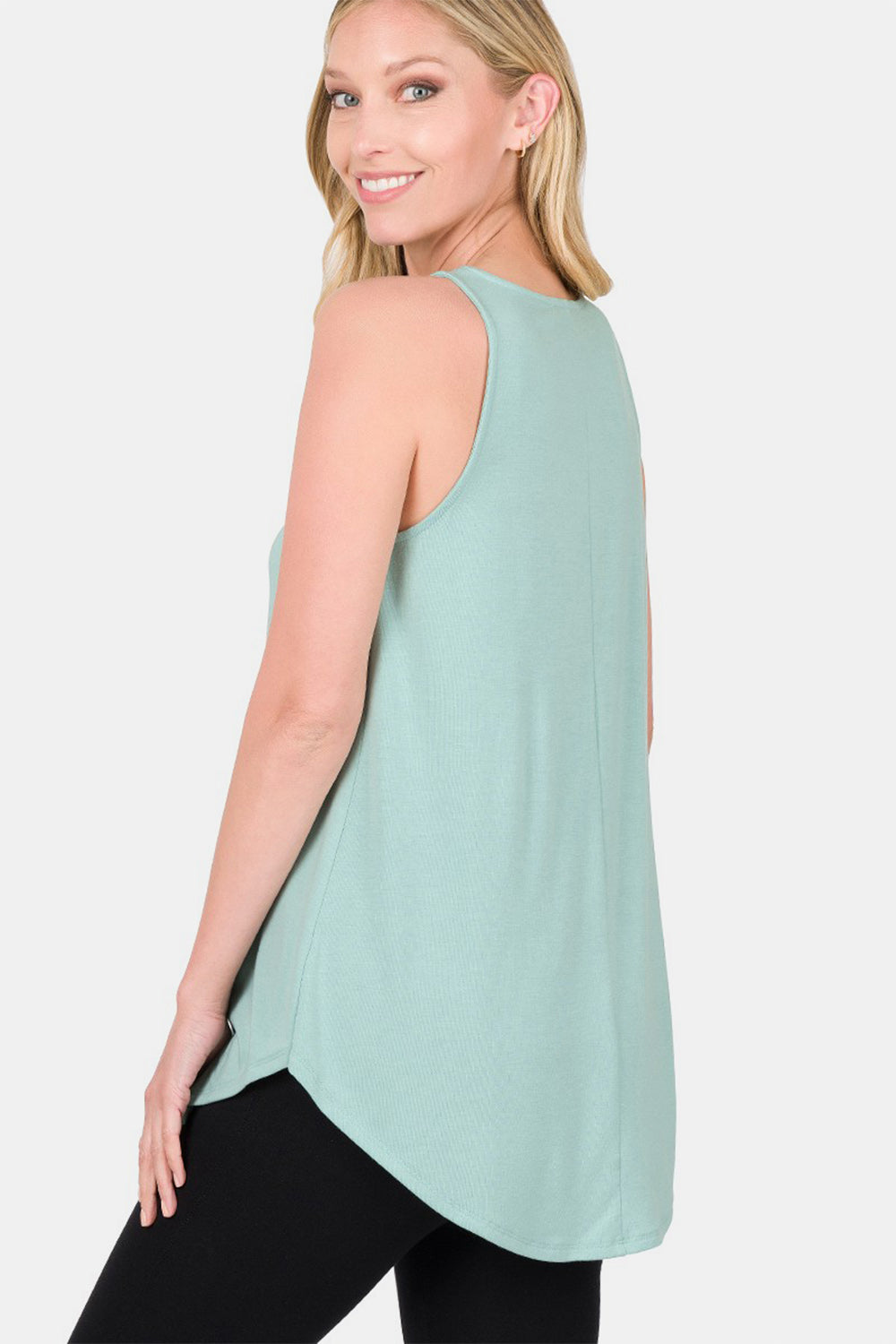 Zenana Round Neck Curved Hem Tank 