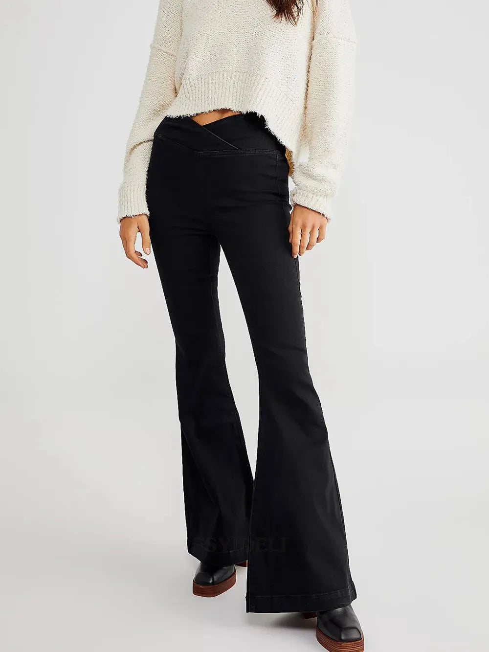 Asymmetric Waist Flare Jeans 