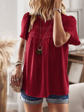 Devine Lace Detail Round Neck Short Sleeve Blouse 