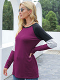 Contrast Striped Round Neck Long Sleeve T-Shirt 