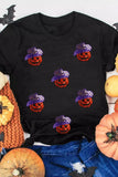 Sequin Pumpkin Round Neck Short Sleeve T-Shirt 