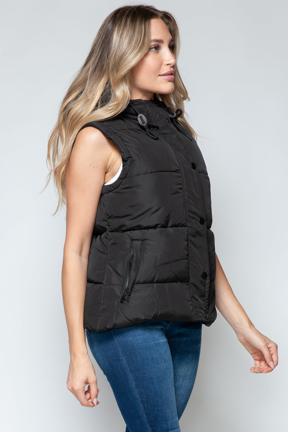 Snobbish Snap and Zip Closure Hooded Vest 