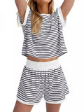 Full Size Contrast Striped T-Shirt and Shorts Set Plus Size Two Piece Dresses
