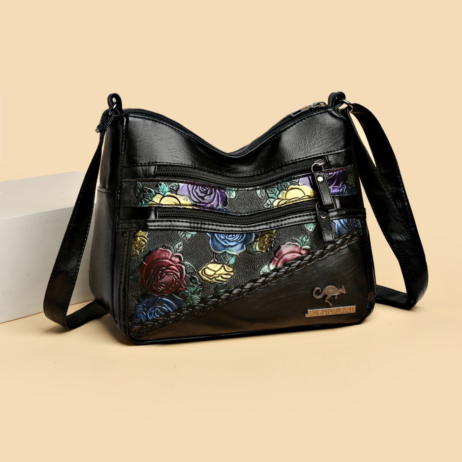 PU Leather Rose Pattern Shoulder Bag 