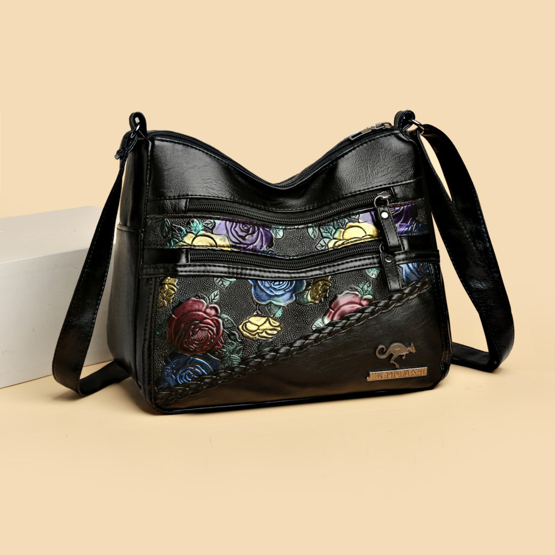 PU Leather Rose Pattern Shoulder Bag 