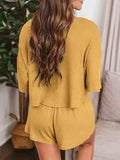 Waffle Knit Top and Shorts Lounge Set Lingerie & Nightwear